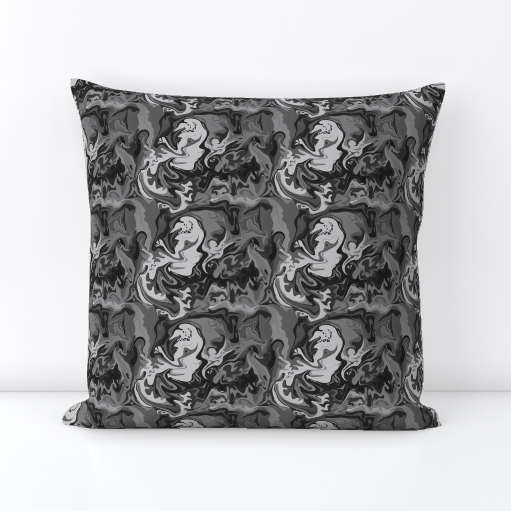 BN1 - MED -  Abstract Marbled Mystery in Monochromatic Grey 