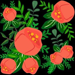 Red Mod Roses Floral Print in Black