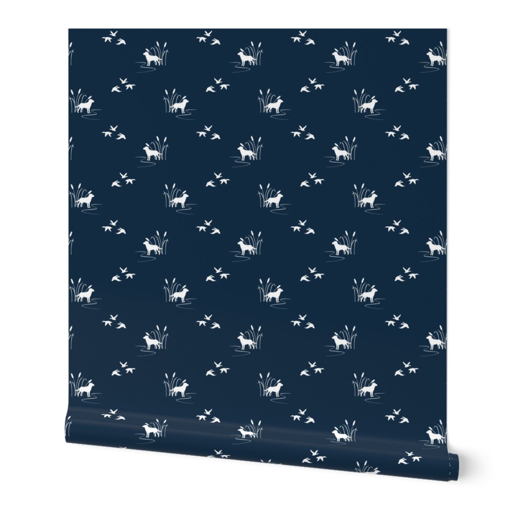 Dog Ducks hunting scene Dark Navy