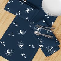 Dog Ducks hunting scene Dark Navy