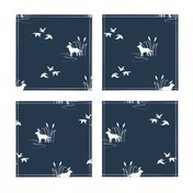 Dog Ducks hunting scene Dark Navy