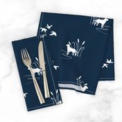 Dog Ducks hunting scene Dark Navy