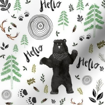 Hello Woodland Watercolor Bear