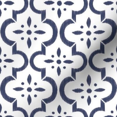 Navy & White Ikat Moroccan Flower