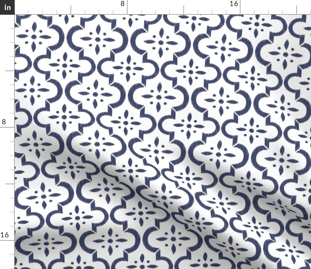 Navy & White Ikat Moroccan Flower