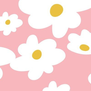 Sweet daisies in vintage pink and mustard yellow - BIG