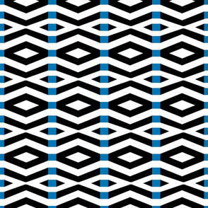 Black and White with Blue Stripe Geometric