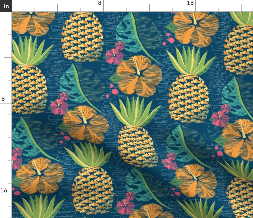 Tropical Pineapple Tiki-Teal12 3/4