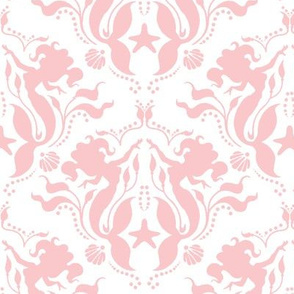 Mermaid Damask - pink/White