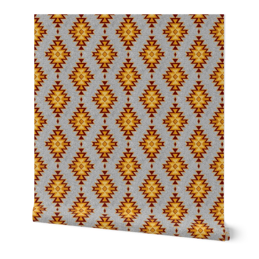 Aztec Kilim Stone - Maroon, red, gold, gray