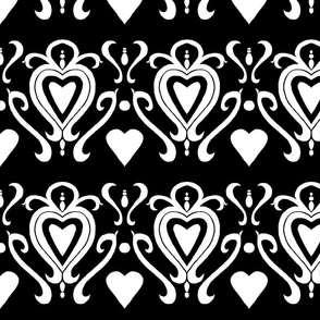 Heart Damask Black and White