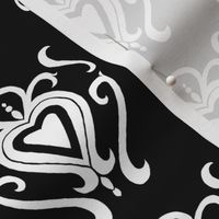 Heart Damask 1- Black and White