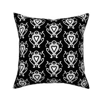 Heart Damask 1- Black and White