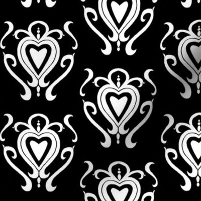 Heart Damask 1- Black and White