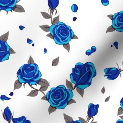 Blue roses on white