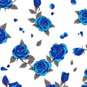 Blue roses on white