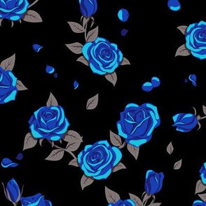 Blue roses on black