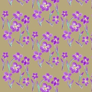 Dainty Meadow Flowers onTaupe - Small Scale