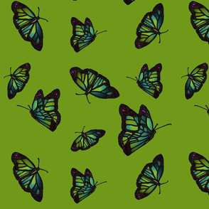 Butterflies on green background