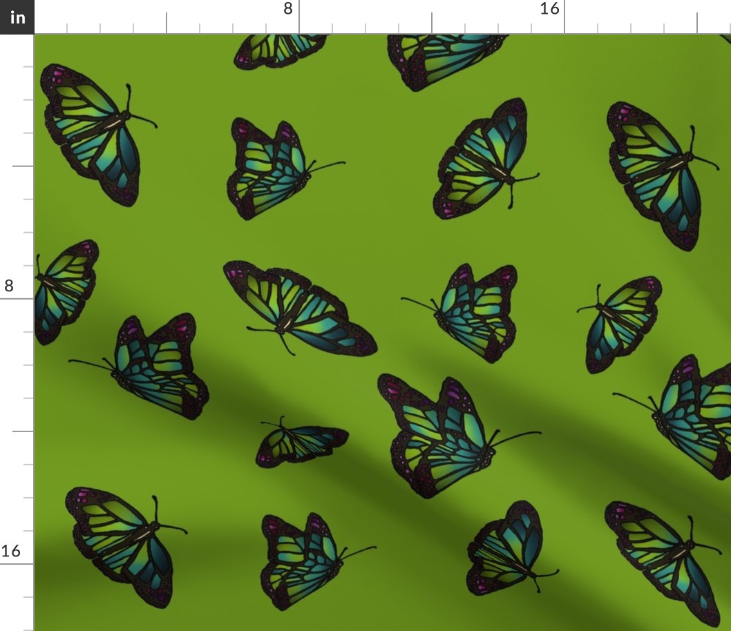 Butterflies on green background