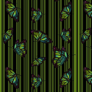 Steampunk Barcode Stripe Butterfly in green