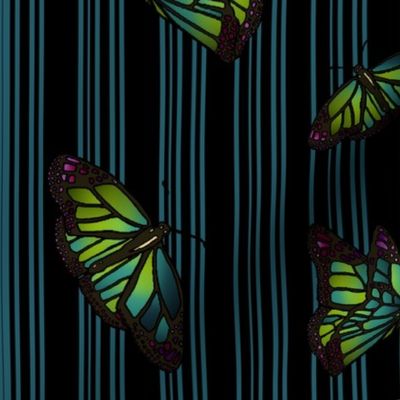 Steampunk Barcode Stripe Butterfly in turquoise