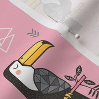 Toucan Bird Tropical Geometric Triangles on Pink