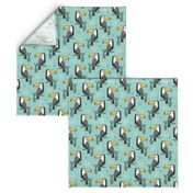 Toucan Bird Tropical Geometric Triangles on Mint Green