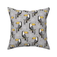 Toucan Bird Tropical Geometric Triangles on Grey