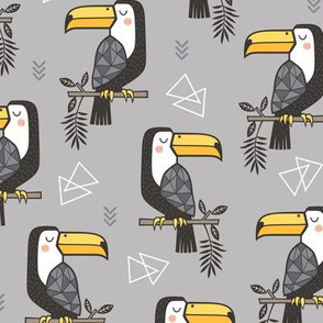 Toucan Bird Tropical Geometric Triangles on Grey