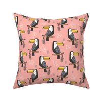 Toucan Bird Tropical Geometric Triangles on Peach