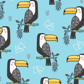 Toucan Bird Tropical Geometric Triangles on Blue