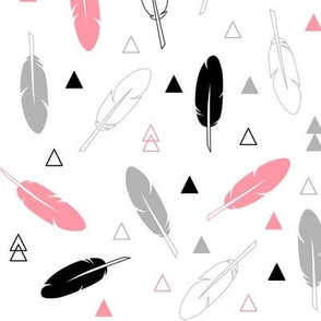 Feathers - Coral Gray and Black on White Tribal