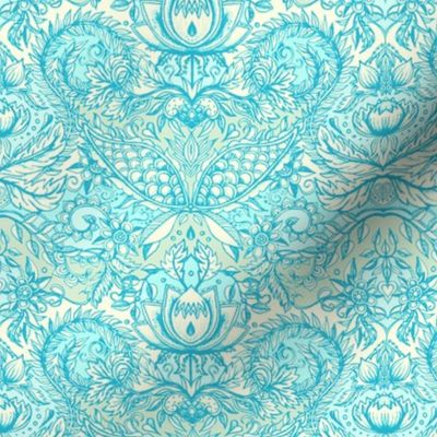 Detailed Decorative Art Nouveau Doodle in turquoise and cream