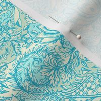 Detailed Decorative Art Nouveau Doodle in turquoise and cream