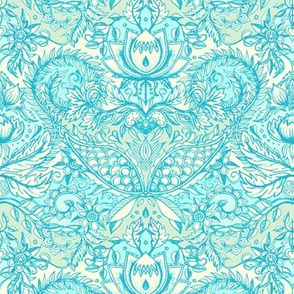 Detailed Decorative Art Nouveau Doodle in turquoise and cream