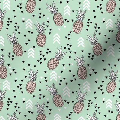 Tropical mint green and beige pineapple summer fruit geometric arrow pattern print Small