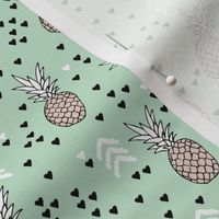 Tropical mint green and beige pineapple summer fruit geometric arrow pattern print Small