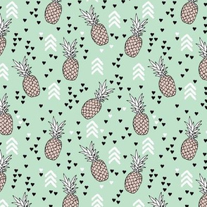 Tropical mint green and beige pineapple summer fruit geometric arrow pattern print Small