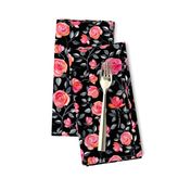 Roses on Black - a watercolor floral pattern - small