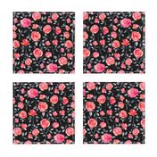 Roses on Black - a watercolor floral pattern - small