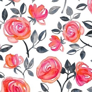 Roses on White - a watercolor floral pattern - large