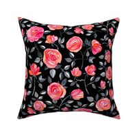 Roses on Black - a watercolor floral pattern - large