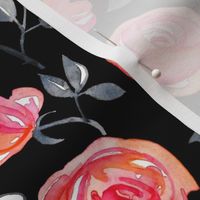 Roses on Black - a watercolor floral pattern - large