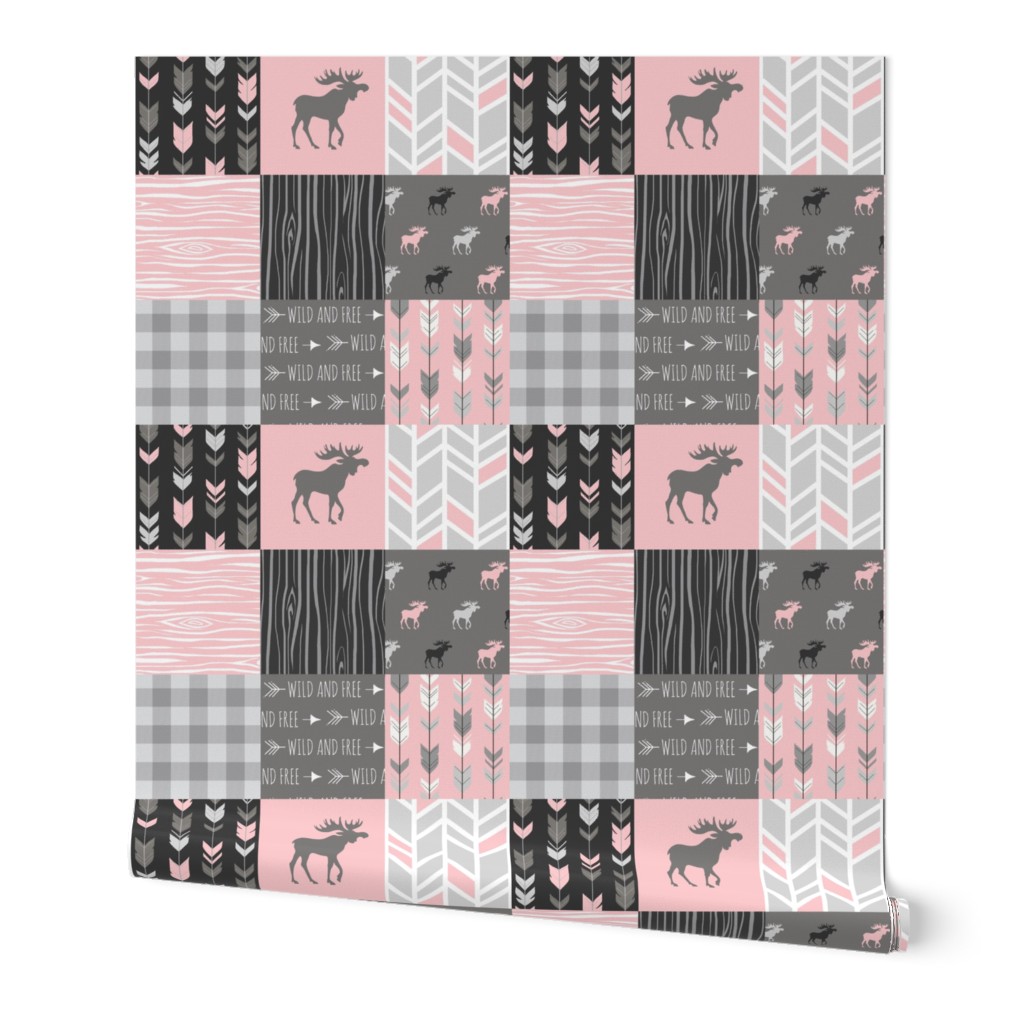 Moose Quilt - pink, grey, black - lighter