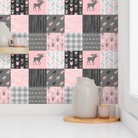 Moose Quilt - pink, grey, black - lighter