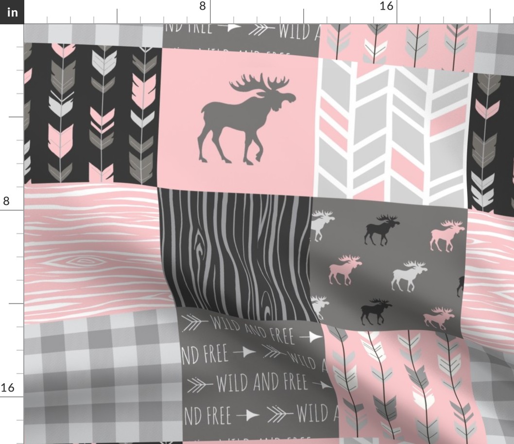 Moose Quilt - pink, grey, black - lighter