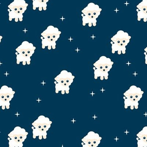 Dreamy night counting sheep stars illustration kids fabric blue