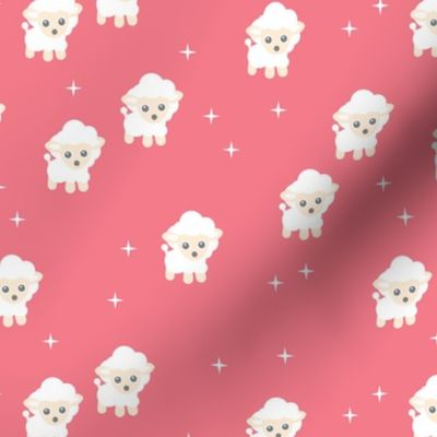 Dreamy night counting sheep stars illustration kids fabric pink