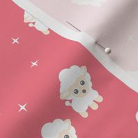 Dreamy night counting sheep stars illustration kids fabric pink